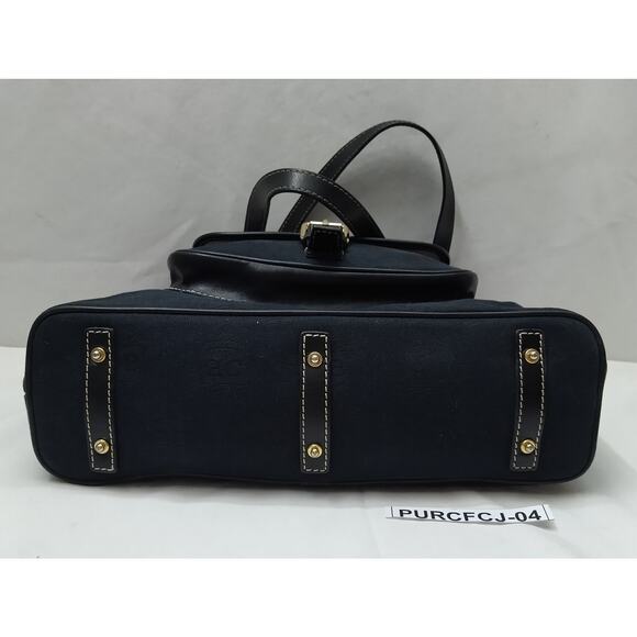 Dooney & Bourke Dark Blue Canvas DB Printed Buckle Pocket Zipper Tote Bag - Picture 6 of 16